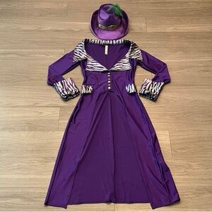 Yandy Purple Pimp Costume with Zebra Print Details and Purple Feathered Cap